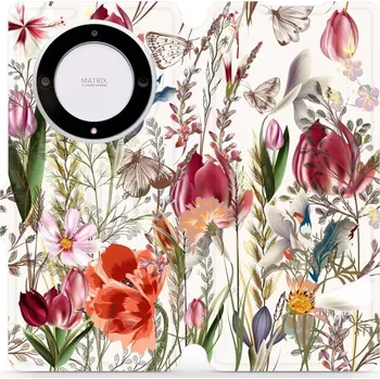 Pouzdro na mobilní telefon Flipové pouzdro Mobiwear - Honor Magic5 Lite 5G - MP01S Rozkvetlá louka (Knížkové flip pouzdro, obal, kryt na mobil Honor Magic5 Lite 5G - MP01S Rozkvetlá louka, materiál Umělá kůže + TPU - ochrana 360°, stojánek, silikonová vanička, magnetické zavírání)