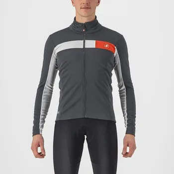 Cyklistická bunda Castelli – pánská bunda Mortirolo 6S, dark gray/silver gray-red reflex Velikost: L