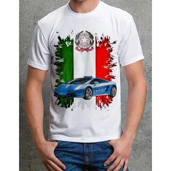 Pánské tričko tričko policie Itálie II. M (POLICIE tričko s policejním autem)