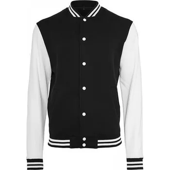 Pánská mikina Build Your Brand College mikina bez kapuce s kontrastními proužky Barva: černá - bílá, Velikost: M BY015