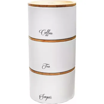 Dóza na potraviny PROPER sada kuchyňských dóz 7506 bílá bambus víko 3ks