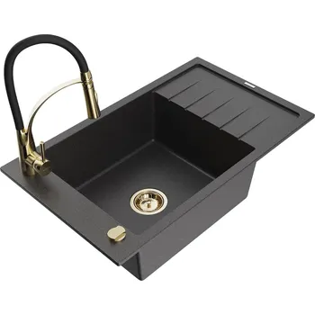 Granitový dřez MEXEN/S - Elias granitový dřez 1 s odkapávačem včetně baterie Aster, černá kropenatá 6511-76-73450-57-G