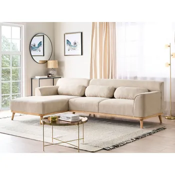 Sedací souprava Rohová sedačka béžová 3místná manšestrové čalounění pravý roh retro sedačka obývací pokoj Beliani