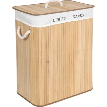 Koš na prádlo TZB Ronda bambusový koš na prádlo dvoukomorový 100 l přírodní