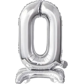 Balónek GoDan Fóliové číslo 0 stojící stříbrné, 38 cm