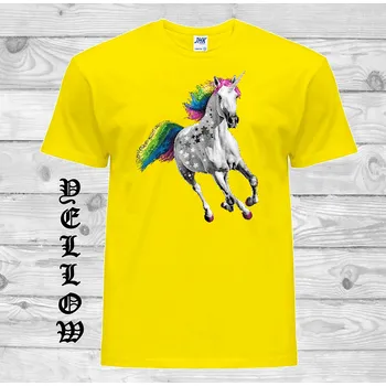detske-levne-bavlnene-tricko-potisk-barevny-jednorozec Barva: Yellow - žlutá, velikost: 152