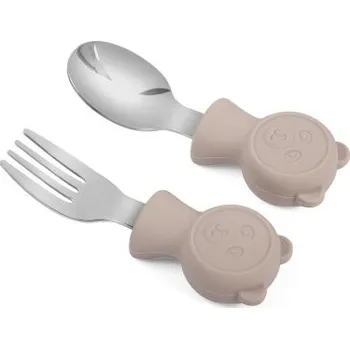 Příbor Martons Dětský kovový příbor lžička a vidlička Bear, 2 ks - Cream