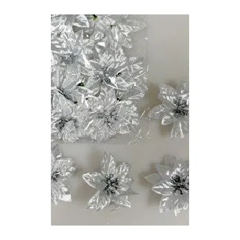 Vánoční dekorace Vánoční hvězda květ ( poinsettia ) 7 cm, stříbrná
