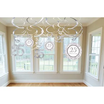 Amscan / Reithmüller Závěsné spirály číslo 25 stříbrno-bílé, 12 ks
