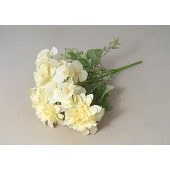 umělá květina Kytice hortenzie+jiřina 6 květů 32 cm krémová