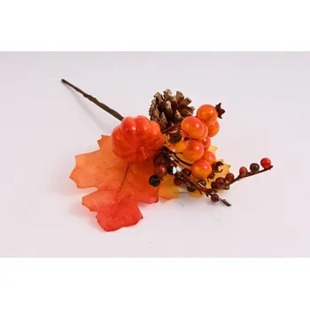 Zahradní dekorace Podzimní zápich s dýní, bobulemi a šiškou 24 cm