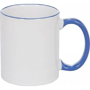 AveTech Bílý keramický hrnek s nebesky modrým lemem a uchem