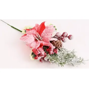 Vánoční dekorace Zápich vánoční hvězda a bobule 27 cm, červená