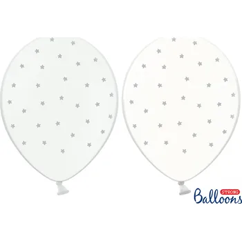 Balónek PartyDeco Balonek latex Hvězdy stříbrné průhledný a bílý mix 30 cm, 1 ks