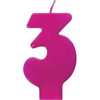 Dortová svíčka PartyDeco Narozeninová svíčka číslo 3 růžová tmavá
