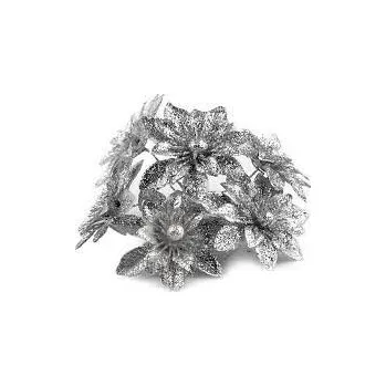 umělá květina Květ na drátku s glitry, stříbrný