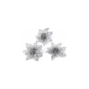 Vánoční dekorace Vánoční hvězda s glitry a drátkem 10 cm, stříbrná