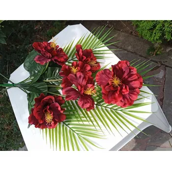 umělá květina Kytice ibišku, 57 cm, tmavě červená