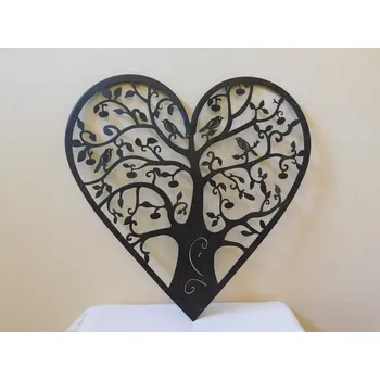 STROM S PTÁČKY VE TVARU SRDCE - KOVOVÁ NÁSTĚNNÁ DEKORACE