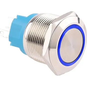 vypínač Spínač kovový s aretací, stříbrný, průměr 25mm, IP65 Modrá 12-24 V DC
