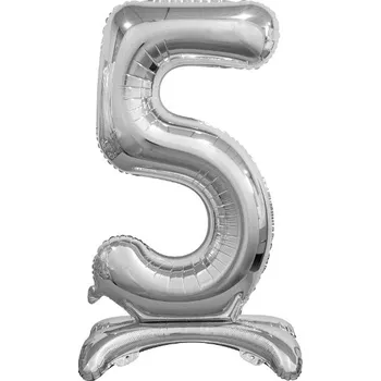 Balónek GoDan Fóliové číslo 5 stojící stříbrné, 74 cm
