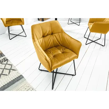 Jídelní židle Moderní žlutá jídelní židle Amala s prošívaným sametovým potahem ve zlaté barvě as černými nožičkami 60 cm