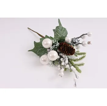 Vánoční dekorace Vánoční zápich s bobulemi a šiškou 26 cm, bílá