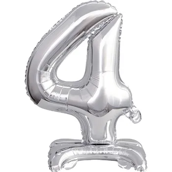 Balónek GoDan Fóliové číslo 4 stojící stříbrné, 38 cm