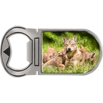 Otvírák E-myslivost Myslivecký otvírák na láhve s motivem vlka s mláďaty