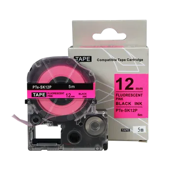 Pásek do tiskárny Epson SK12P, 12mm x 5m, černý tisk / fluorescenční růžový podklad, kompatibilní páska