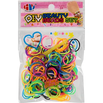 dětská sada na výrobu šperků Teddies Udělej si svůj náramek z barevných gumiček 200 ks s háčkem v sáčku 8,5 x 13 cm