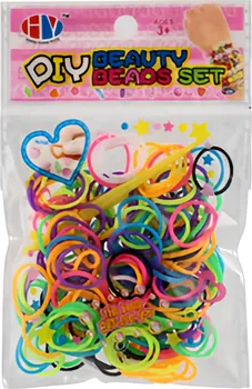 dětská sada na výrobu šperků Teddies Udělej si svůj náramek z barevných gumiček 200 ks s háčkem v sáčku 8,5 x 13 cm