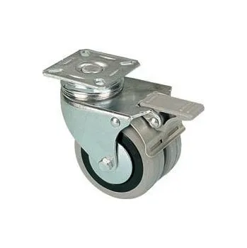 Pojezdové kolečko EGA 2x75/GLDP Otočné dvojkolo s šedou pryžovou obručí s brzdou 7120032