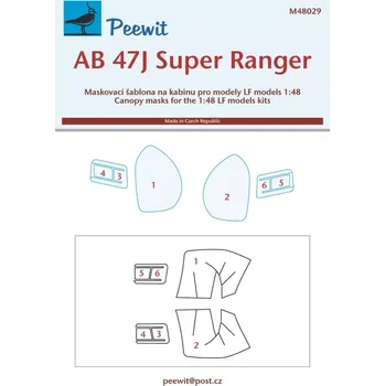 Plastikový model Peewit 1/48 Canopy mask AB 47J Super Ranger (LF)