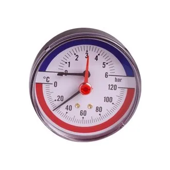 H-LINE termomanometr se zadním napojením G 1/4 a jímkou 1/2", D=80 mm, 0-4 Bar