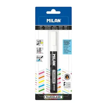 Popisovač MILAN FLUOGLASS 2-4 m, bílý - blistr