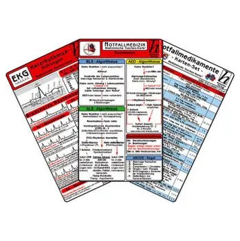 Notfallmedizin Karten-Set - Reanimation, Notfallmedikamente Set, Herzrhythmusstörungen, 5 Medizinische Taschen-Karten