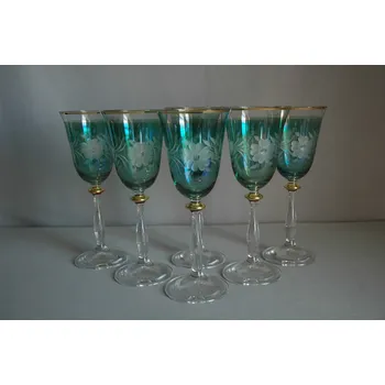 Sklenice Sklenice na víno Angela 250ml set 6 ks dekor květina zelený listr