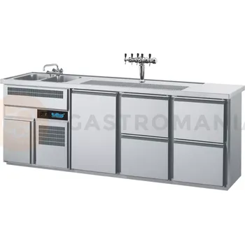 Chladící barový stůl 2500x700x980 mm, 4 zásuvky, dvířka, dřez na levé straně | RILLING, AGT M732L 81-1/2/2