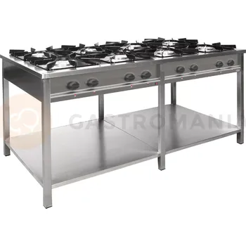 Plynová kartuše Gastronomický plynový sporák 8 hořáků, 1700x700x850 mm s policí, 3x3,4+3x5+1x6,5+1x8 kW | EGAZ, TGP-8740.III