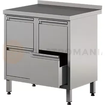 Nerezový dřez Nerezový přístěnný stůl se 4 zásuvkami 800x600x850 mm | ASBER, WM-86-PL-4DR