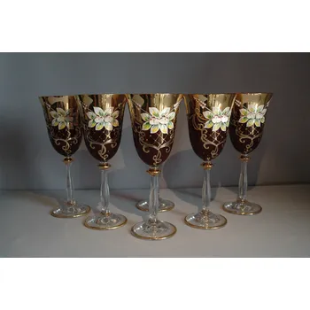 Sklenice Angela Víno 250 ml set 6 ks smaltovaná a zlacená rubínová červeň