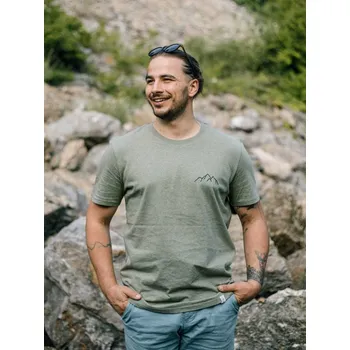 Pánské tričko Pánské tričko Hory - zelené Zelená - žíhaná khaki XS