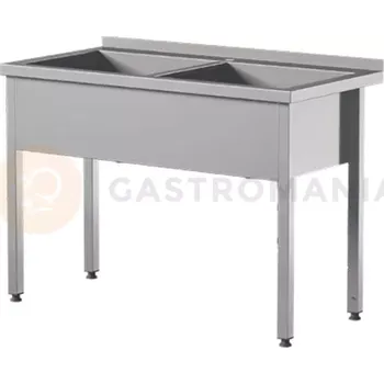 Nerezový dřez Přístěnný nerezový stůl s dvoukomorovou vanou, hloubka komory 400 mm 1800x600x850 mm | ASBER, SBTW-1864/2-PL