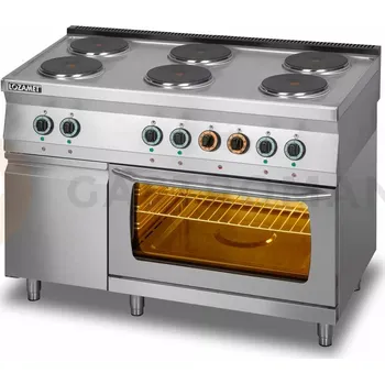Sporák Elektrický sporák se 6 plotýnkami a elektrickou troubou a termooběhem GN 2/1, se skříňkou | LOZAMET, L700.KEO6-PE+SD
