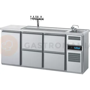 Chladící barový stůl 2100x700x980 mm, 4 zásuvky, dvířka, dřez na pravé straně | RILLING, AGT M731R 81-1/2/2