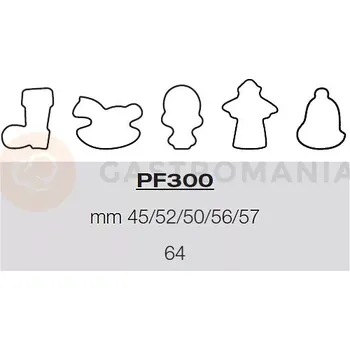Výrobník cukrové vaty Šablona s formičkami na těsto - 64x Vánoční motivy 45/52/50/56/57 mm, 57,5x39 cm | PAVONI, PF300