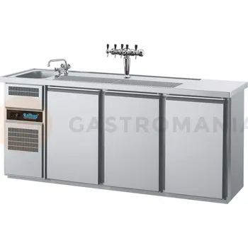 Chladící barový stůl 2100x700x980 mm, 3dvéřový, dřez na levé straně | RILLING, AGT M731L 81-1/1/1