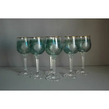 Sklenice Sklenice na víno, 6 ks, s dekorem hroznového vína, v zelené