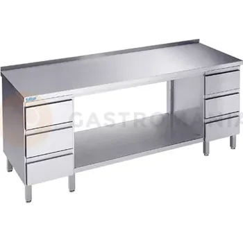 Nerezový dřez Podstavec pracovního stolu 2000x600x850 mm s policí, 2 bloky každý se 3mi šuplíky, bez pracovní desky | RILLING, ATZ 0620U S3B0